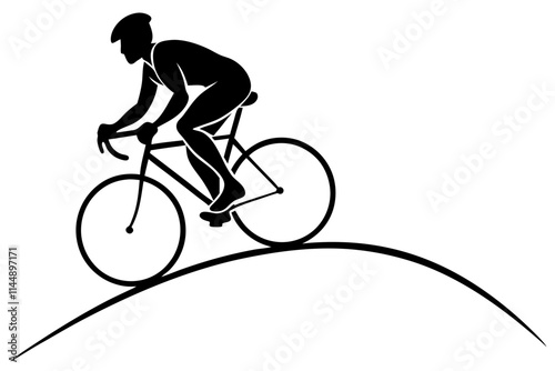 Silhouette of a cyclist on a hill, flat vector style  on white background 03