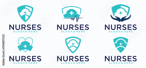 Nurse Logo Design, nursing academy for medical and health services, nurse protection logo.