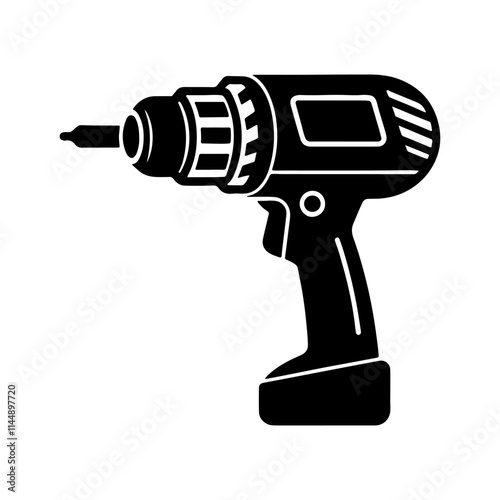 drill machine silhouette, black and white silhouette, vector and illustration