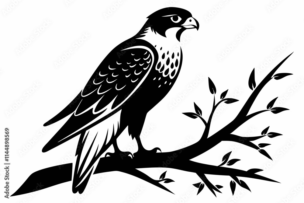 Fototapeta premium falcon on the tree branch line art silhouette vector illustration