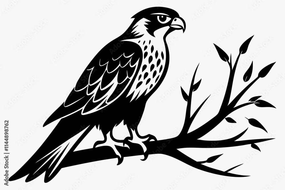Fototapeta premium falcon on the tree branch line art silhouette vector illustration