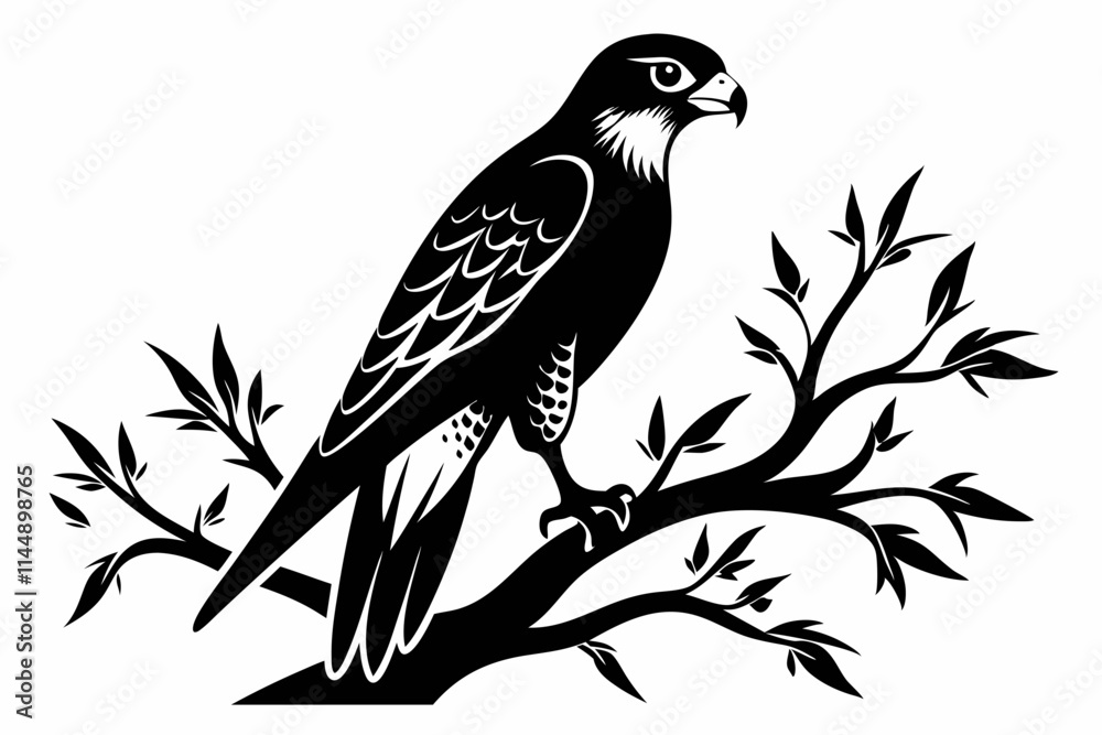Fototapeta premium falcon on the tree branch line art silhouette vector illustration