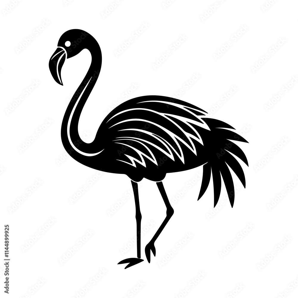 flamingo silhouette, black and white silhouette, vector and illustration flamingo silhouette, black and white silhouette, vector and illustration