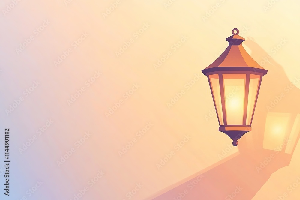 flat illustration of decorative lantern casting soft light on smooth gradient background flat illustration of decorative lantern casting soft light on smooth gradient background