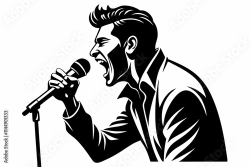 man singing with a microphone line art silhouette vector illustration