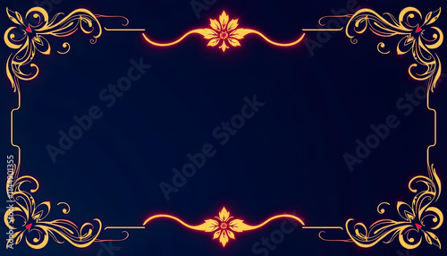 Ornate Gold Frame on a Dark Blue Background with Copy Space

