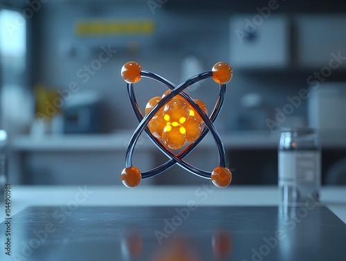 Highly detailed and accurate 3D representation of a technetium atom showcasing its intricate electron shell structure and radiological characteristics in a clinical