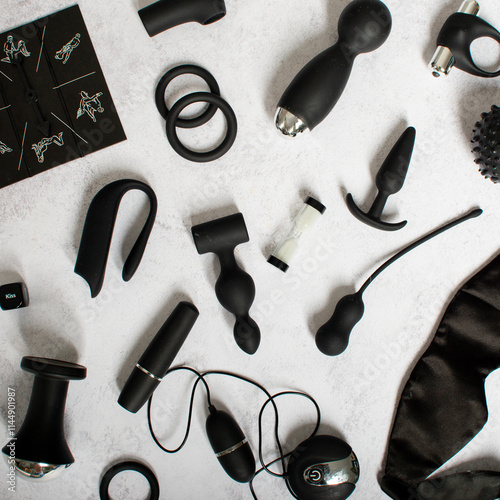 sex toys on a white background. black sex toy set
