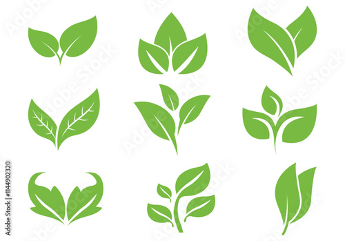 Green Leaf Icon Set for Eco-Friendly Design. Vector Green Leaves for Sustainability Projects. Nature icon, Organic Themes, Environmental idon, and Green Concept Illustrations, leaf vector illustration