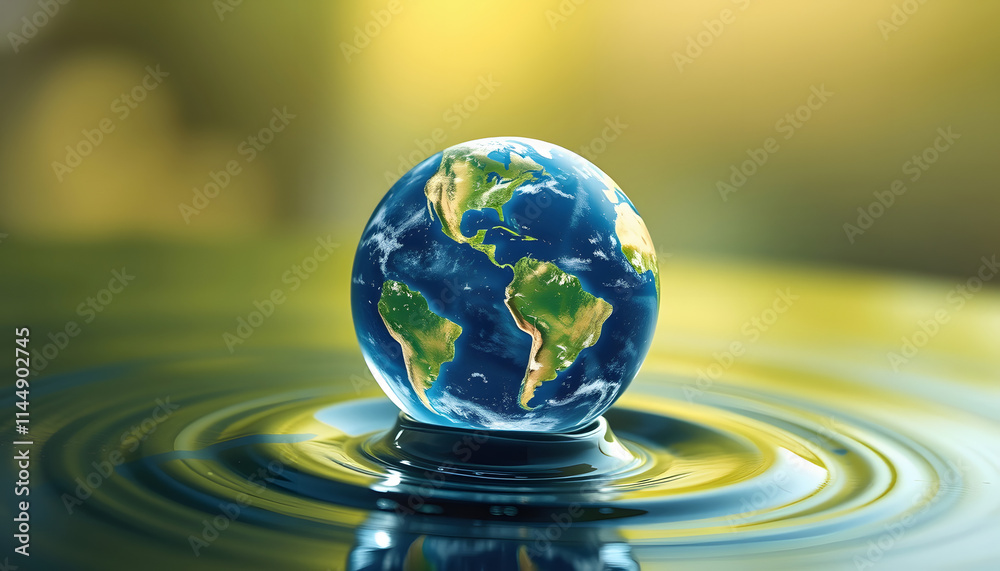 Earth Day. Planet mother earth globe. World in a droplet of water. Background wallpaper, angled photoshot, with white tones