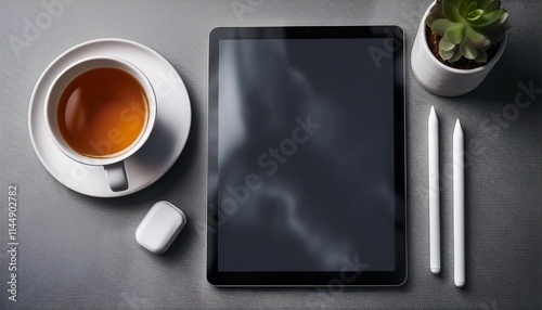 cup of coffee and tablet pc