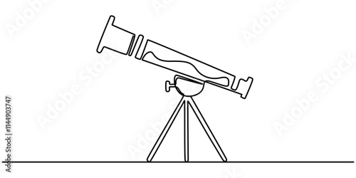 Continuous Line Drawing of Telescope Icon. Hand Drawn Symbol Vector Illustration, Continuous one line drawing of telescope. One line drawing illustration of telescope. World space day concept singe.