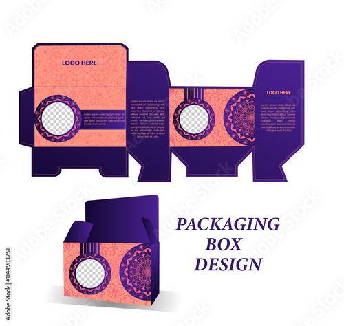 Packaging box design with Box dies line, 3d Box Mockup, icon, frames and Design elements, 3d Illustration, Vector design Template.
