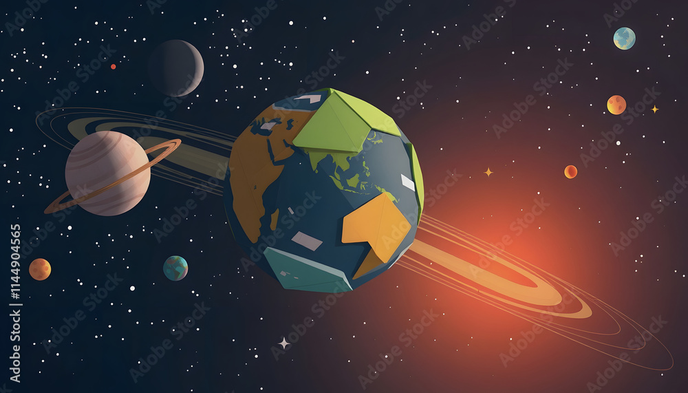 Naklejka premium earth space cartoon, origami, with white tones