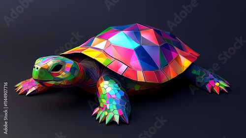 Vibrant geometric tortoise 3d render of a colorful turtle. Carapace. Illustration photo