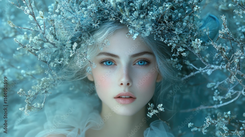Ethereal portrait of a woman with floral crown. Ethereal portrait of a woman with floral crown.