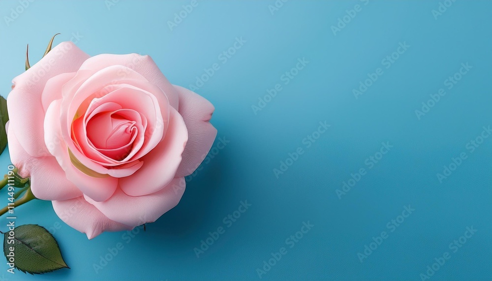 Fototapeta premium pink rose on blue background
