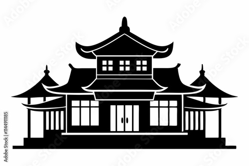 Chinese house line art silhouette vector illustration