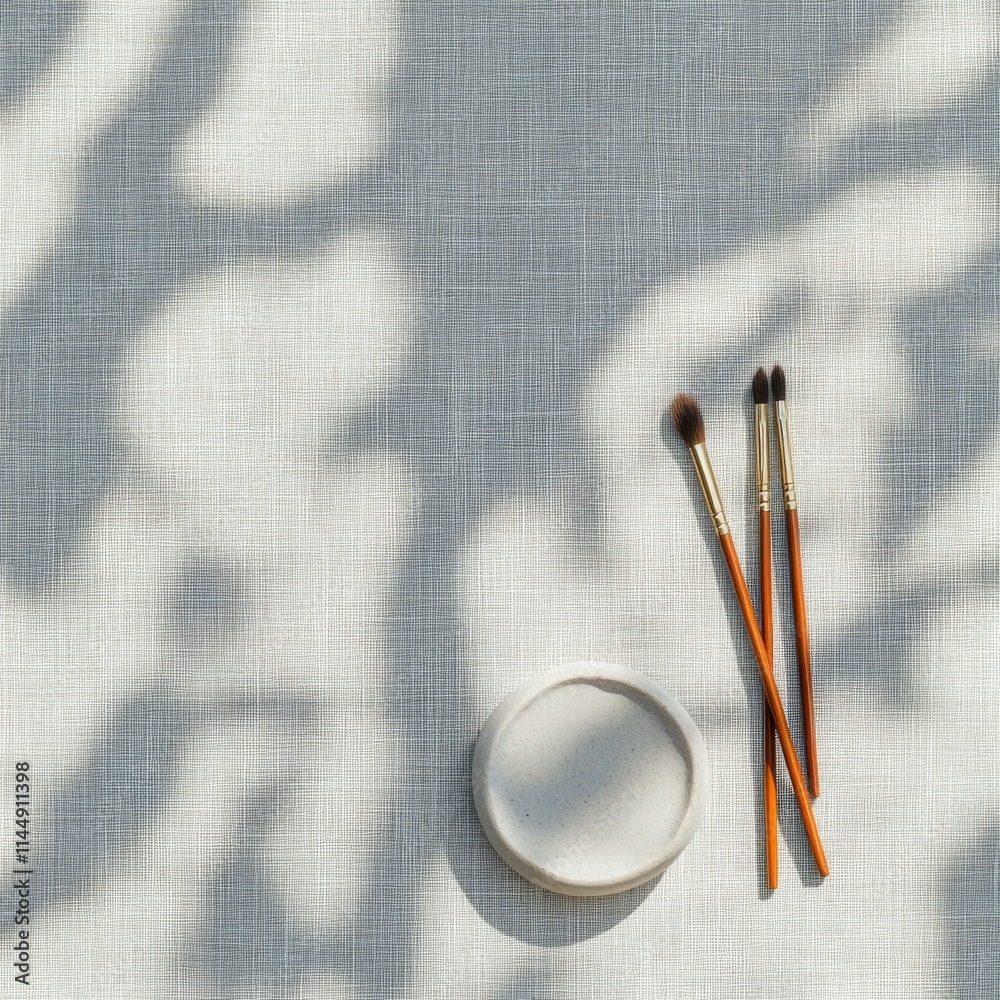 Minimalist Calligraphy Setting with Shadows and Natural Textures Minimalist Calligraphy Setting with Shadows and Natural Textures