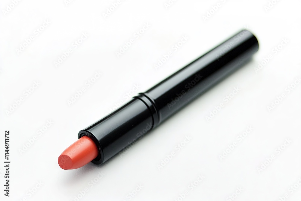 lip crayon with sleek matte black casing and bold coral tip isolated on white backdrop lip crayon with sleek matte black casing and bold coral tip isolated on white backdrop