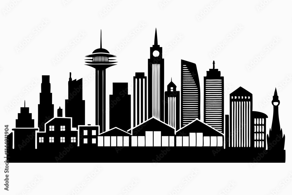 Fototapeta premium city skyline line art silhouette vector illustration