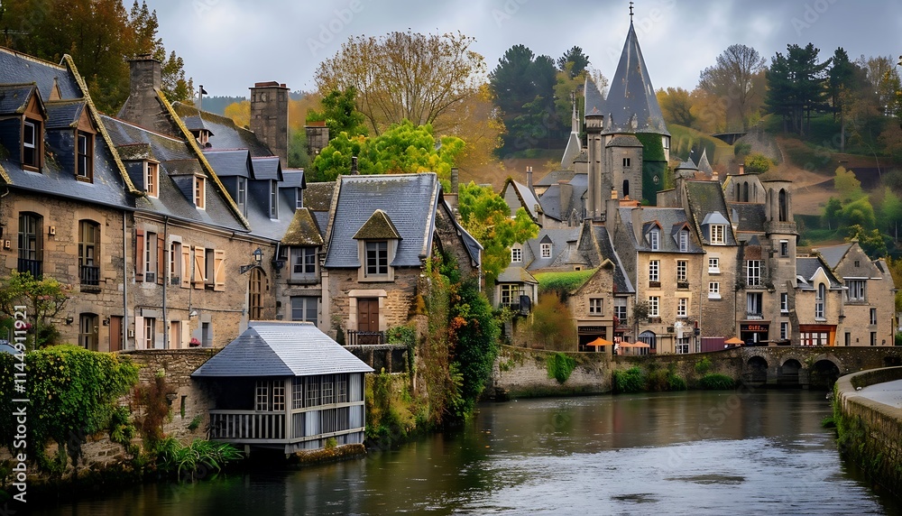 View of the old town of Dinan, Brittany, France. View of the old town of Dinan, Brittany, France.