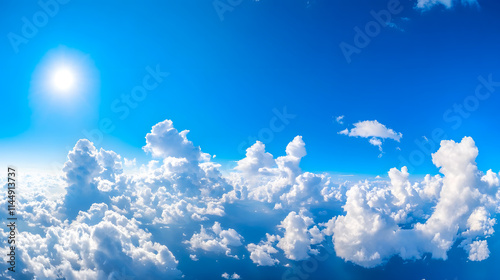 Fototapeta Naklejka Na Ścianę i Meble -  A panoramic view of sky and clouds in a tropical setting.