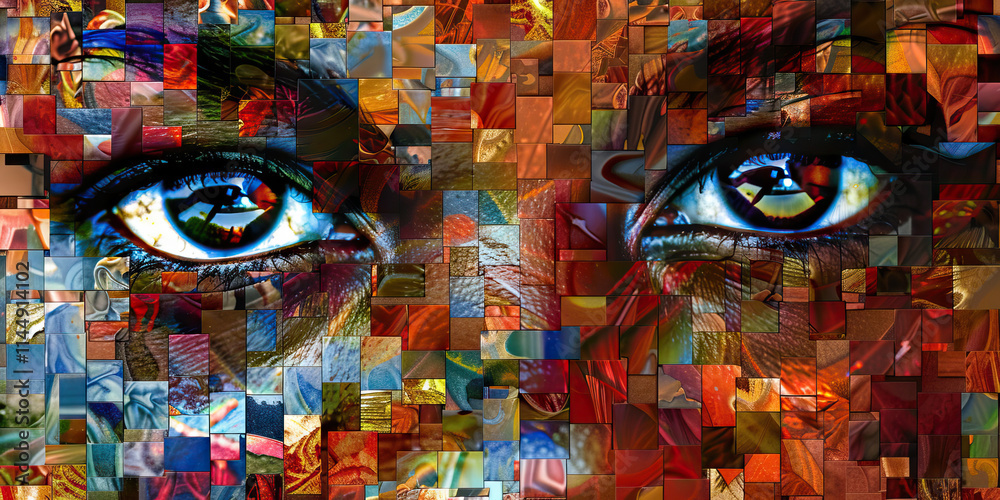 Obraz premium Mosaic Portrait: Eyes in Abstract Color Blocks