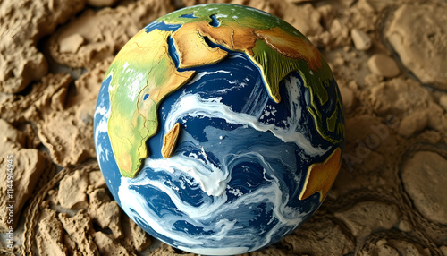 Ancients earth planet with supercontinents Laurasia and Gondwana, craft clay, with white tones photo