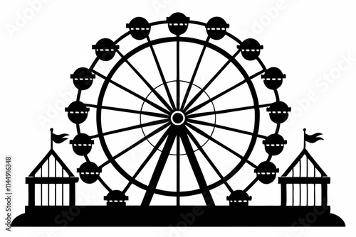 Ferris wheel line art silhouette vector illustration