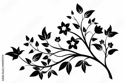 floral branch line art silhouette vector illustration