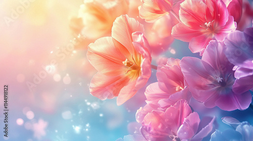 Wiosenne tło, piękne tulipany, puste miejsce na tekst, tapeta generative ai  © Elżbieta Kaps