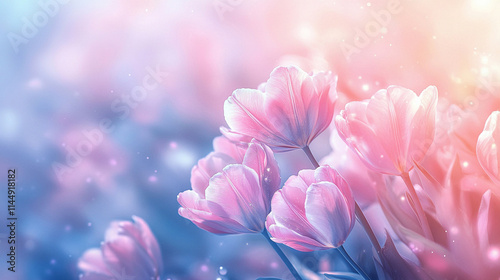 Wiosenne tło, piękne tulipany, puste miejsce na tekst, tapeta generative ai  © Elżbieta Kaps