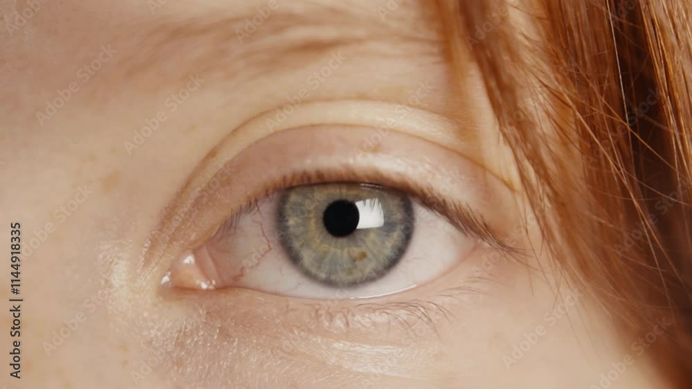 Slow motion Extreme close up of woman blinking beautiful green eye 
