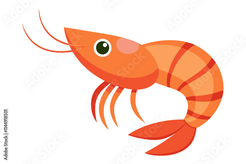 Vector Illustration of a Cartoon Shrimp Animation Painted with Watercolor, Isolated on a White Background, Shrimp Animation, Vector Illustration, Hand-Drawn Shrimp Artwork, Watercolor Shrimp Clipart, photo