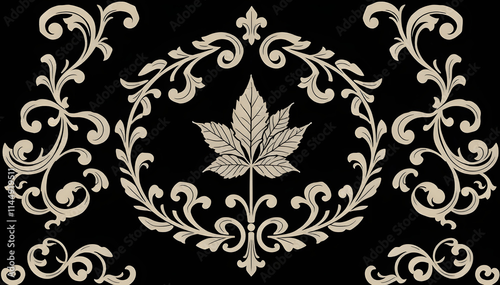 Scroll Pattern Laurel Filigree Leaf Baroque Motif, professional photography, with white tones Scroll Pattern Laurel Filigree Leaf Baroque Motif, professional photography, with white tones