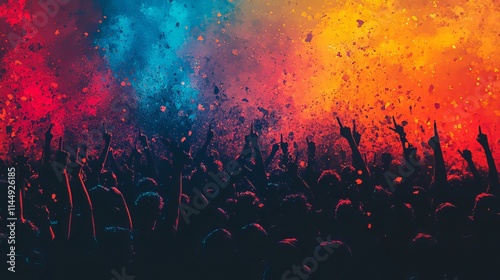 Vibrant grainy gradient blue orange black psychedelic noise texture colors banner music cover retro party poster design copy space, Generative AI