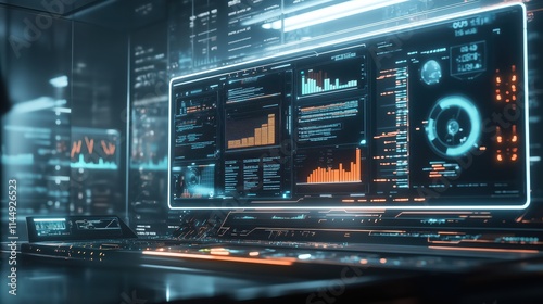 Ai Computer Vision monitors display intricate data visualizations and analytics