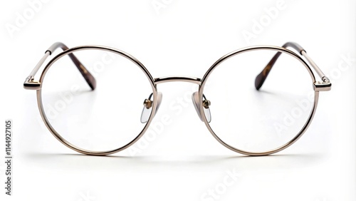 Gold Metal Round Eyeglass Frames on white background