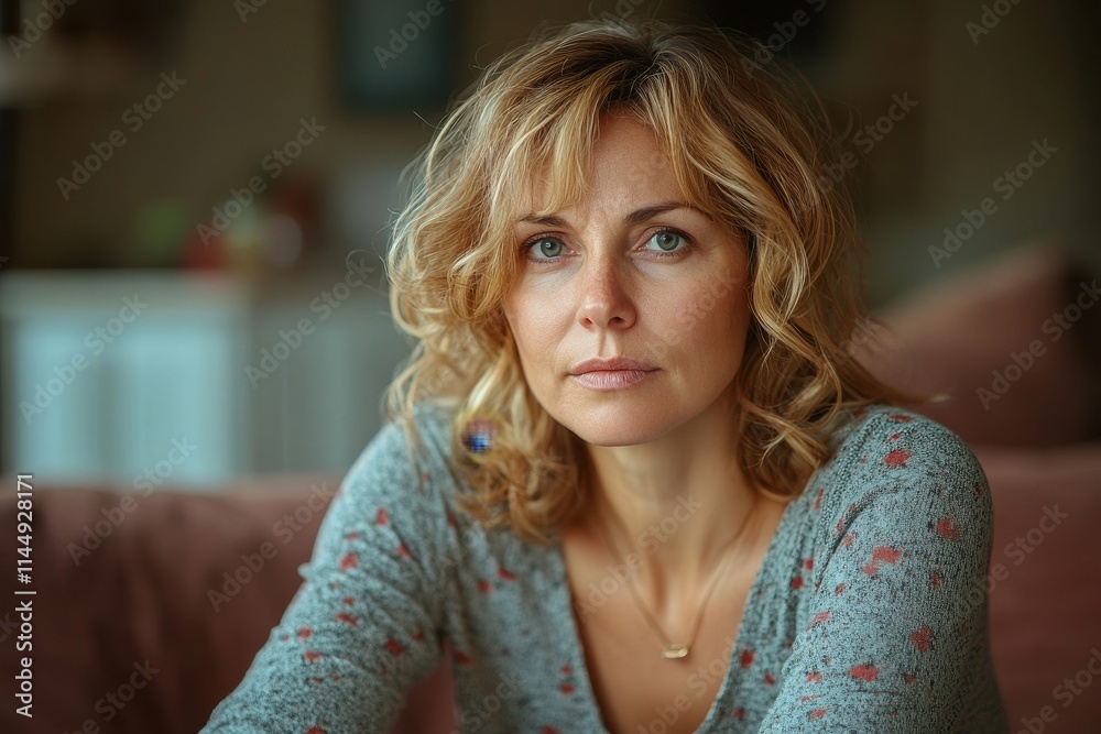 Sad mature woman sitting away from her husband after having quarrel, Generative AI Sad mature woman sitting away from her husband after having quarrel, Generative AI