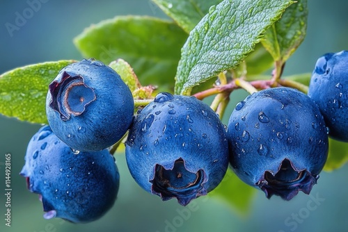 Blue huckleberry bush (Vaccinium corymbosum ) with ripening berries, Generative AI