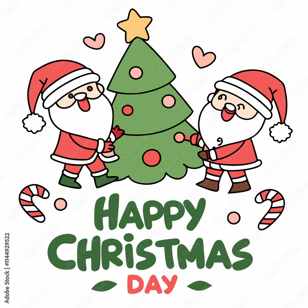 Santa Claus with Christmas tree and gifts cartoon character vector art for Christmas day on a white background Santa Claus with Christmas tree and gifts cartoon character vector art for Christmas day on a white background