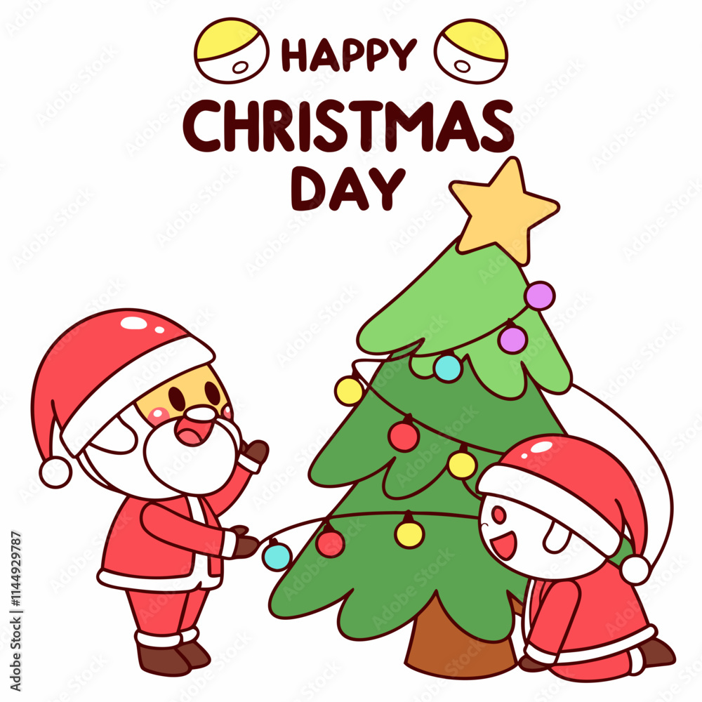 Santa Claus with Christmas tree and gifts cartoon character vector art for Christmas day on a white background Santa Claus with Christmas tree and gifts cartoon character vector art for Christmas day on a white background