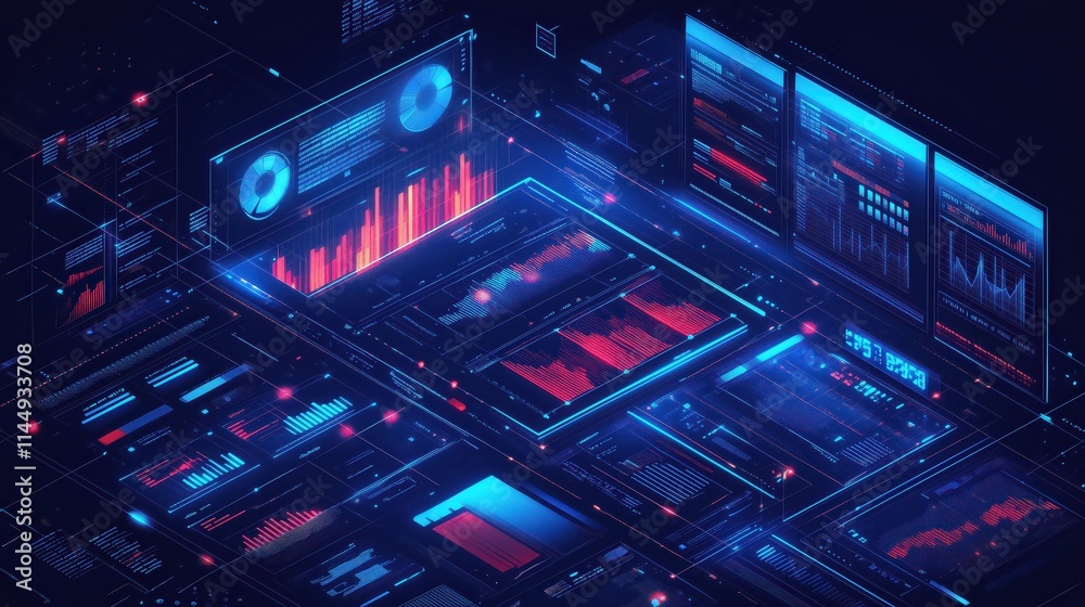 Fototapeta premium Ai Computer visualizes futuristic data analytics dashboards with charts and graphs