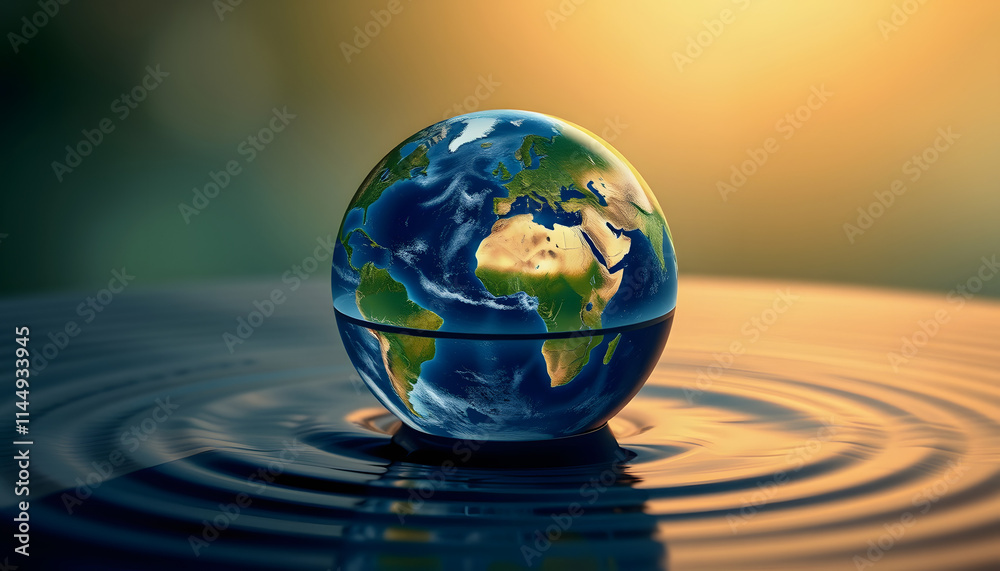 Earth Day. Planet mother earth globe. World in a droplet of water. Background wallpaper, isometry, with white tones Earth Day. Planet mother earth globe. World in a droplet of water. Background wallpaper, isometry, with white tones