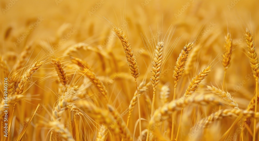 Photo of Wheat Field Harvest. Yellow Wheat Spikelets in Summer Field Photo of Wheat Field Harvest. Yellow Wheat Spikelets in Summer Field