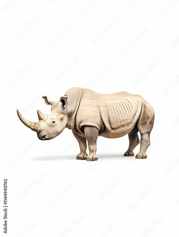 Obraz premium White Rhino Standing, Isolated, Wildlife Conservation, Animal Print, Zoo.