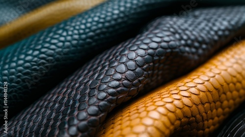 Close-up of textured leather with a deep color palette, inspiring high-end fashion designs. photo