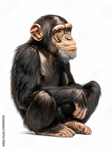 Young Chimpanzee Sitting Studio White Background Animal Conservation. photo