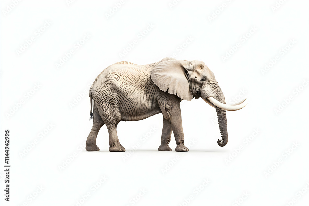 Obraz premium African Elephant Walking, Isolated, White Background, Safari Wildlife, Conservation.
